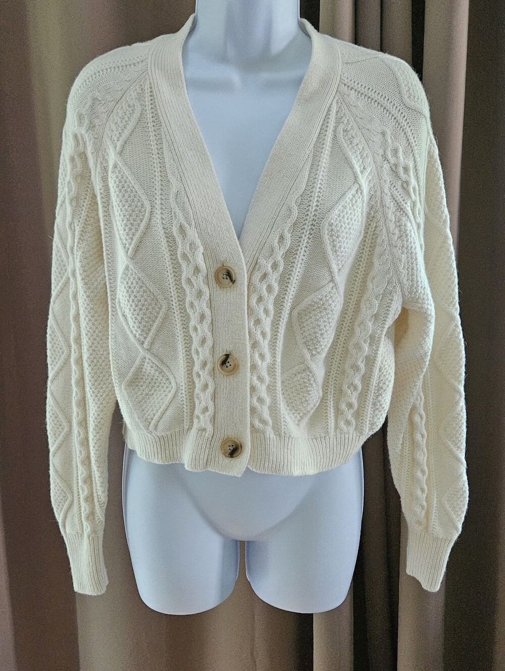 Madewell Cable-Knit Cropped Cardigan Sweater Cream - Picture 2 of 11